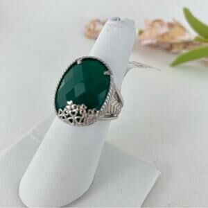 JMH Jewellery Sterling Silver Green Onyx Cegar Ring Shamrock Ireland Made Sz 5 7